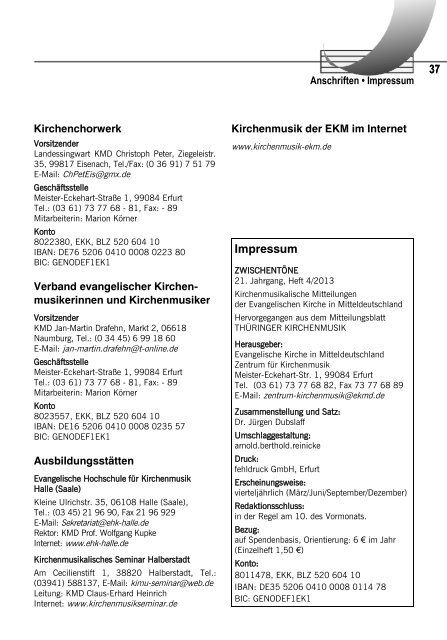Heft 4/2013 - Kirchenmusik in der Evangelischen Kirche in ...