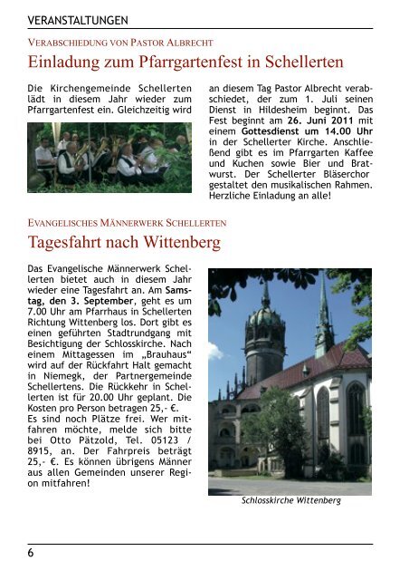 Gemeindebrief Juni-September 2011 - Kirchenregion Schellerten