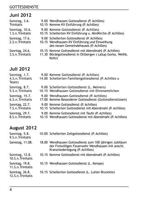 Gemeindebrief Juni - August 2012 - Kirchenregion Schellerten