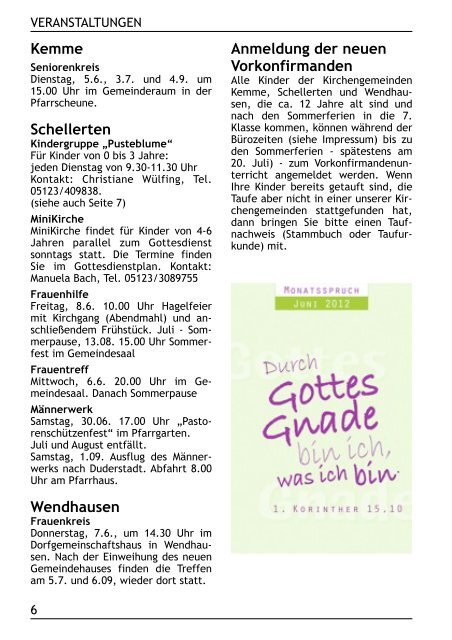 Gemeindebrief Juni - August 2012 - Kirchenregion Schellerten
