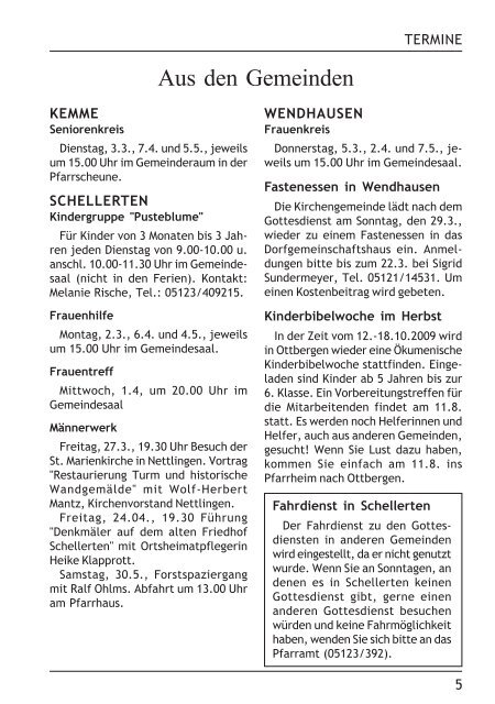Gemeindebrief MÃ¤rz-Mai 2009 - Kirchenregion Schellerten