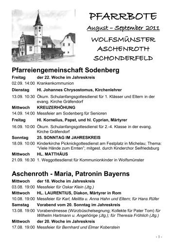August-September 2011 - Pfarreiengemeinschaft Sodenberg