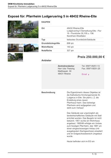 ExposÃ© fÃ¼r: Pfarrheim Ludgerusring 5 in 48432 Rheine-Elte Preis ...