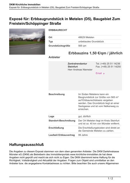 ExposÃ© fÃ¼r: ErbbaugrundstÃ¼ck in Metelen (D5), Baugebiet Zum ...