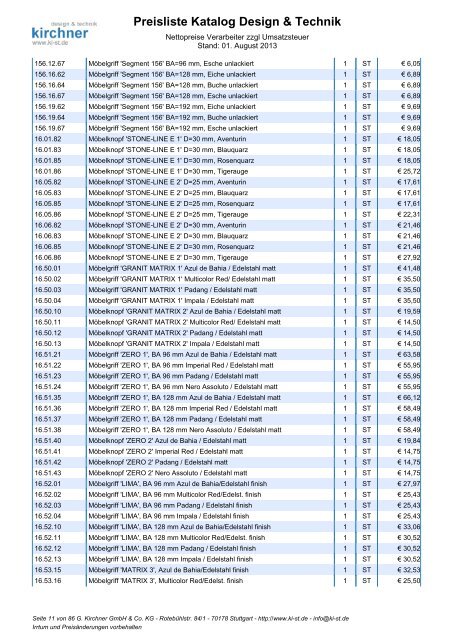Preisliste Katalog Design & Technik - G. Kirchner