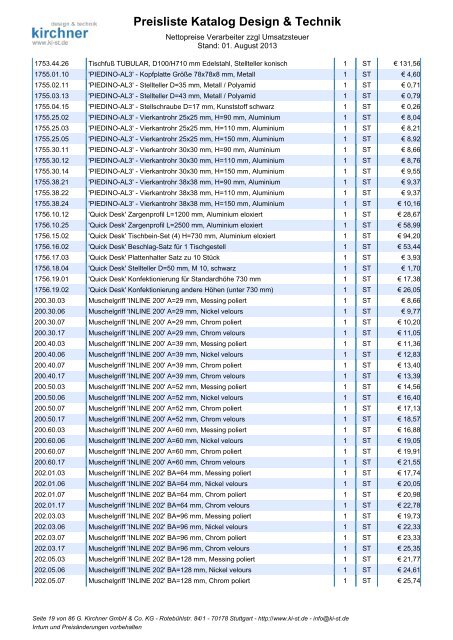 Preisliste Katalog Design & Technik - G. Kirchner