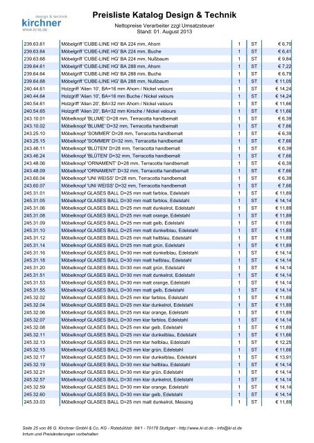 Preisliste Katalog Design & Technik - G. Kirchner
