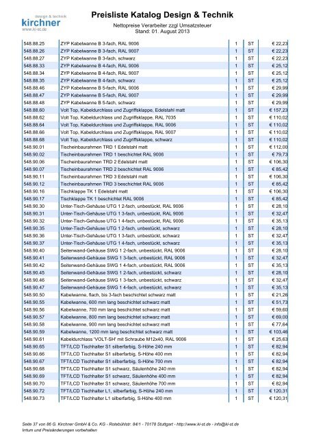 Preisliste Katalog Design & Technik - G. Kirchner