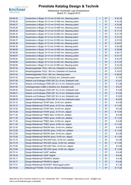 Preisliste Katalog Design & Technik - G. Kirchner