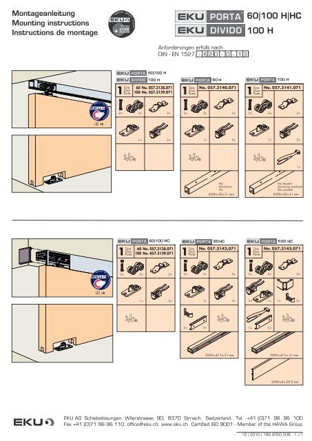 Montageanleitung Porta 60-100 H-HC, Divido 100 HO.indd