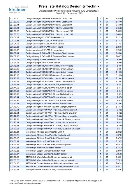 Preisliste Katalog Design & Technik - G. Kirchner