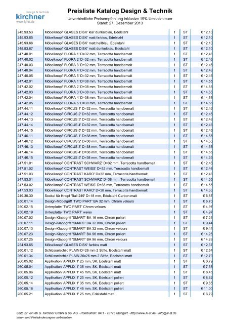 Preisliste Katalog Design & Technik - G. Kirchner