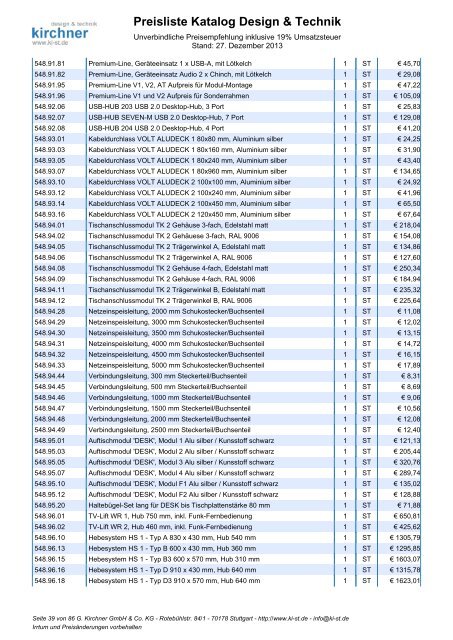 Preisliste Katalog Design & Technik - G. Kirchner