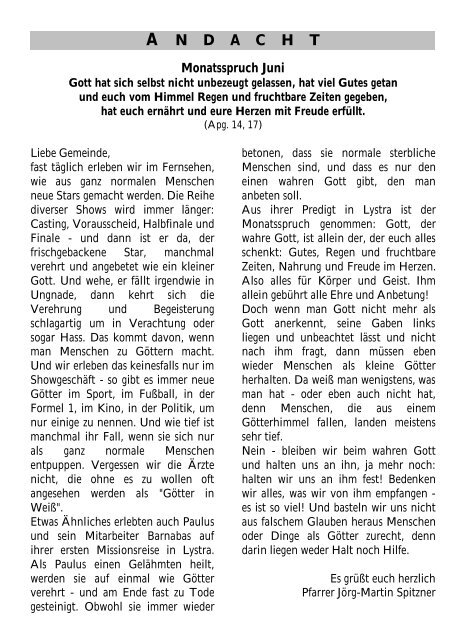 Gemeindebrief Juni 2013 - Kirchspiel Lengenfeld Plohn RÃ¶thenbach