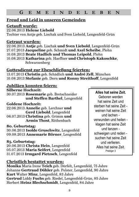Gemeindebrief September 2013 - Kirchspiel Lengenfeld Plohn ...