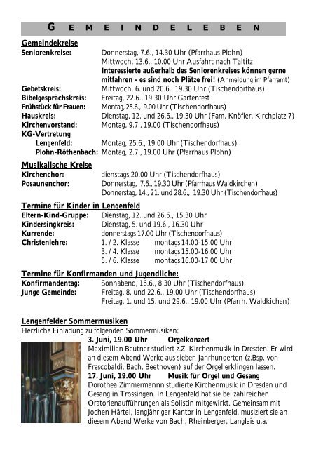 Gemeindebrief Juni 2012 - Kirchspiel Lengenfeld Plohn RÃ¶thenbach