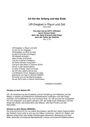 Ur-Ewigkeit in Raum und Zeit, von Anita Wolf,