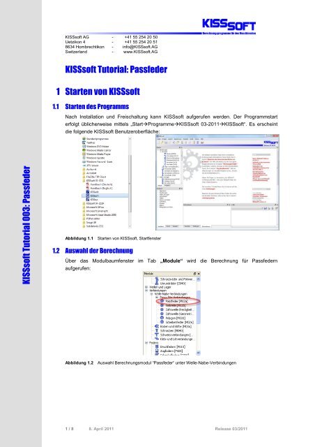 KISSsoft Tutorial: Passfeder 1 Starten von KISSsoft  - KISSsoft AG