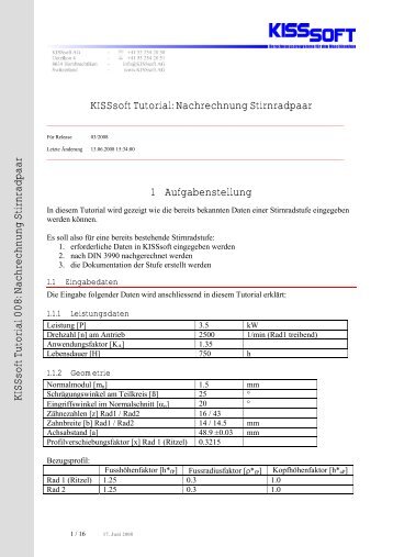 KISSsoft Tutorial: Nachrechnung Stirnradpaar 1 ... - KISSsoft AG