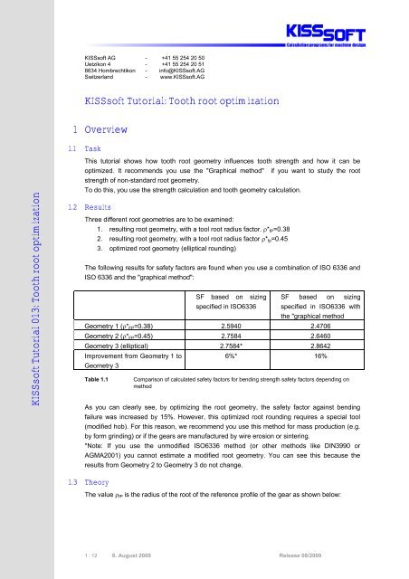 Kisssoft Script Example KISSsoft Tutorial: Tooth root optimization 1 Overview ... - KISSsoft AG