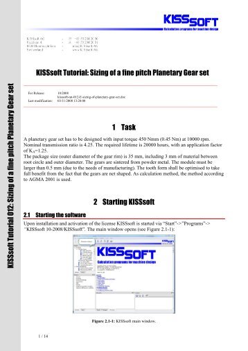 KISSsoft Tutorial: Sizing of a fine pitch Planetary Gear set 1 Task 2 ...