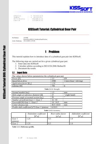 KISSsoft Tutorial: Cylindrical Gear Pair 1 Problem K ISSsoft Tutorial ...