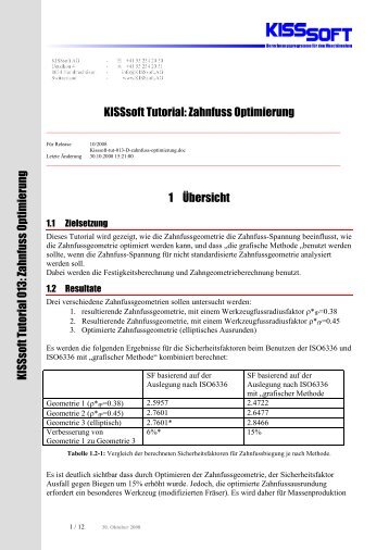 KISSsoft Tutorial: Zahnfuss Optimierung 1 Ãbersicht K ISSsoft ...