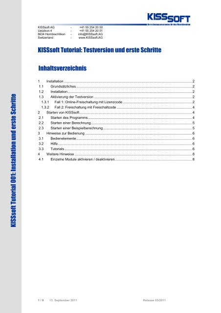 Installation und erste Schritte - KISSsoft AG
