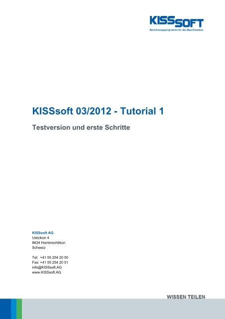 Installation und erste Schritte - KISSsoft AG