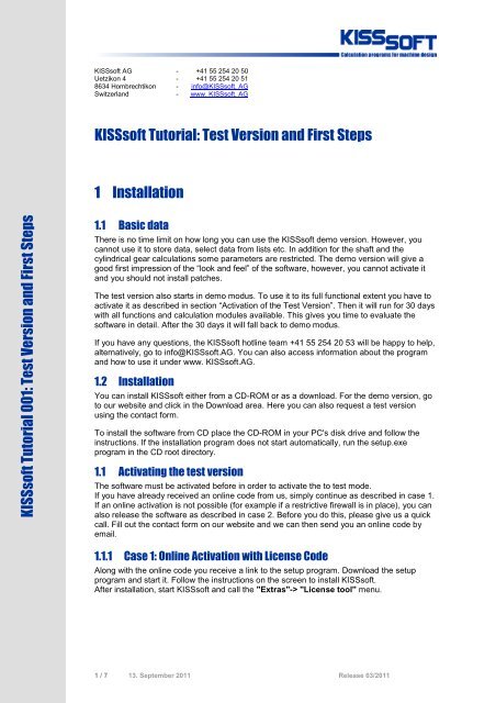 KISSsoft Tutorial: Test Version and First Steps 1 ... - KISSsoft AG