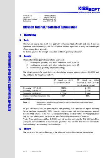 KISSsoft Tutorial: Tooth Root Optimization 1 Overview ... - KISSsoft AG