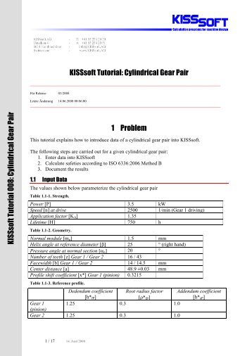 KISSsoft Tutorial: Cylindrical Gear Pair 1 Problem K ISSsoft Tutorial ...