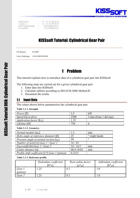 KISSsoft Tutorial: Cylindrical Gear Pair 1 Problem K ISSsoft Tutorial ...
