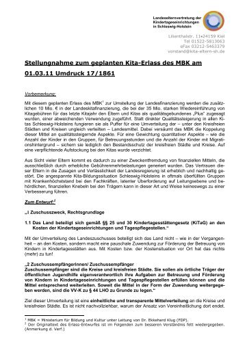 Stellungnahme zum geplanten Kita-Erlass des MBK am 01.03.11 ...