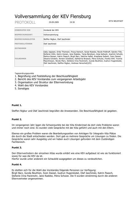KEV FL Protokoll 2009_09_29 - KiTa Elternvertretungen SH