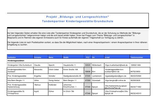 Tandempartner KindertagesstÃ¤tte/Grundschule - Kita-Server ...