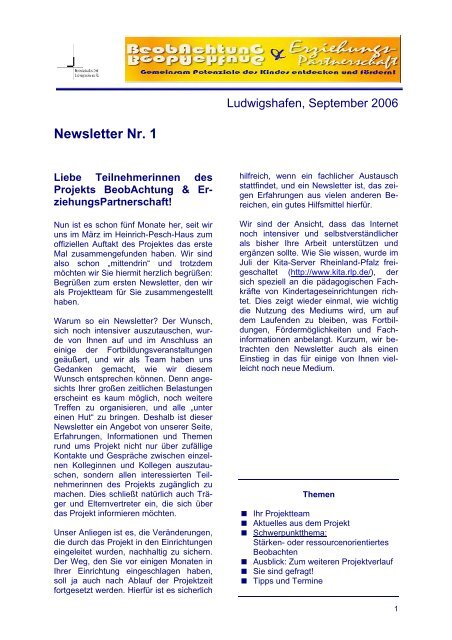 Newsletter Nr. 1 - Kita-Server Rheinland-Pfalz