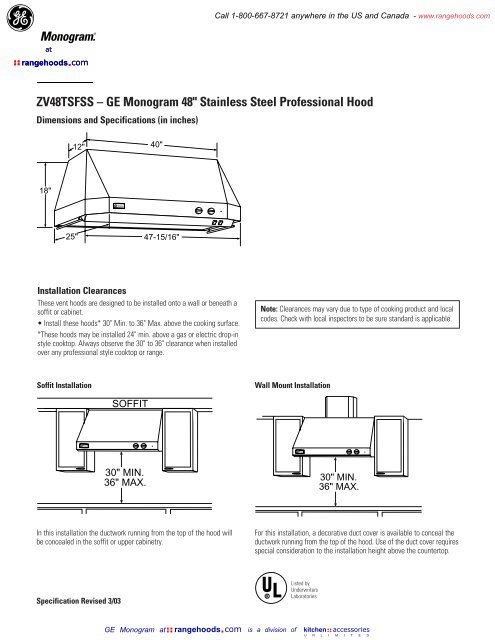 ZV48TSFSS â GE Monogram 48" Stainless Steel Professional Hood