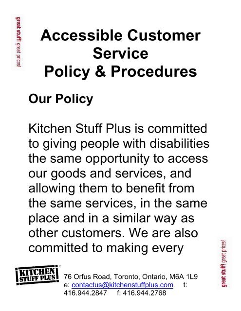 Accessible Customer Service Policy Procedures Kitchen Stuff Plus