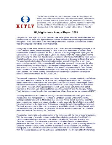 Highlights from Annual Report 2003 - kitlv
