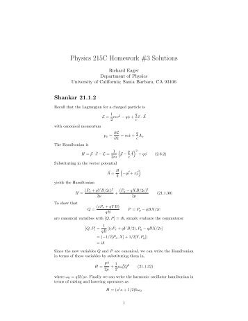 Physics 215C Homework #3 Solutions - KITP - University of ...