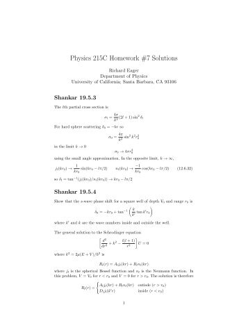 Physics 215C Homework #7 Solutions - KITP - University of ...