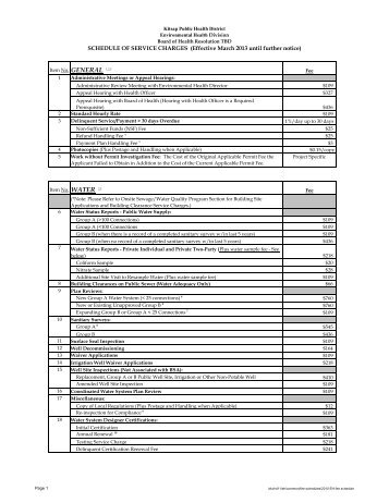 SCHEDULE OF SERVICE CHARGES - Kitsap Public Health District