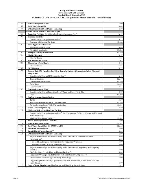 SCHEDULE OF SERVICE CHARGES - Kitsap Public Health District