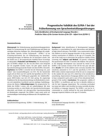 Prognostische Validität des ELFRA-1 bei der Früherkennung von ...