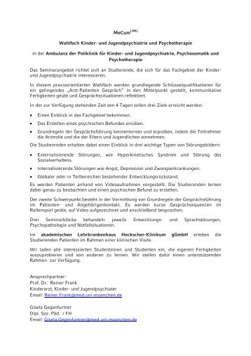 MeCumLMU Wahlfach Kinder- und Jugendpsychiatrie - Klinik und ...