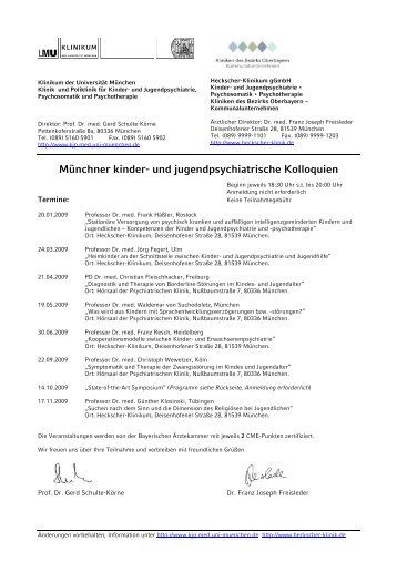 Münchner kinder- und jugendpsychiatrische Kolloquien - Klinik und ...