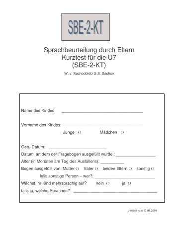 Sprachbeurteilung durch Eltern Kurztest für die U7 (SBE-2-KT)