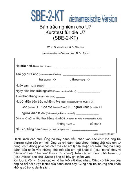 Bản trắc nghiệm cho U7 Kurztest für die U7 (SBE-2-KT)