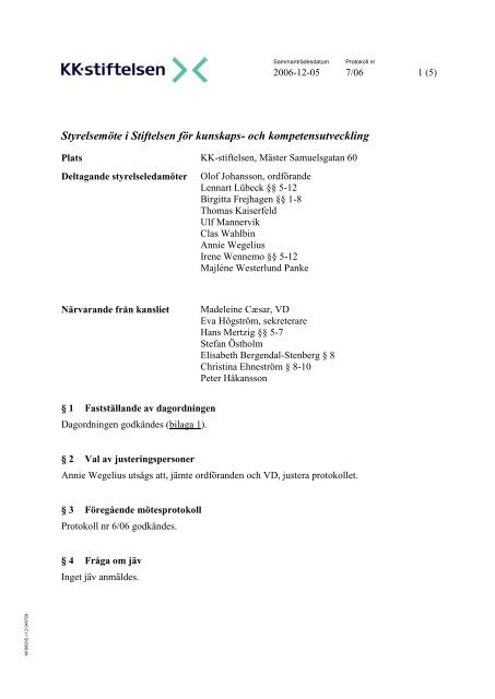 Styrelseprotokoll 2006-12-05.pdf - KK-stiftelsen